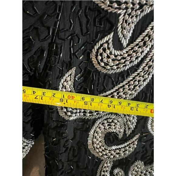 VTG Wayne Clark Silk Gown Evening Dress Womens Size L Black Silver Beaded 90s - Picture 12 of 12